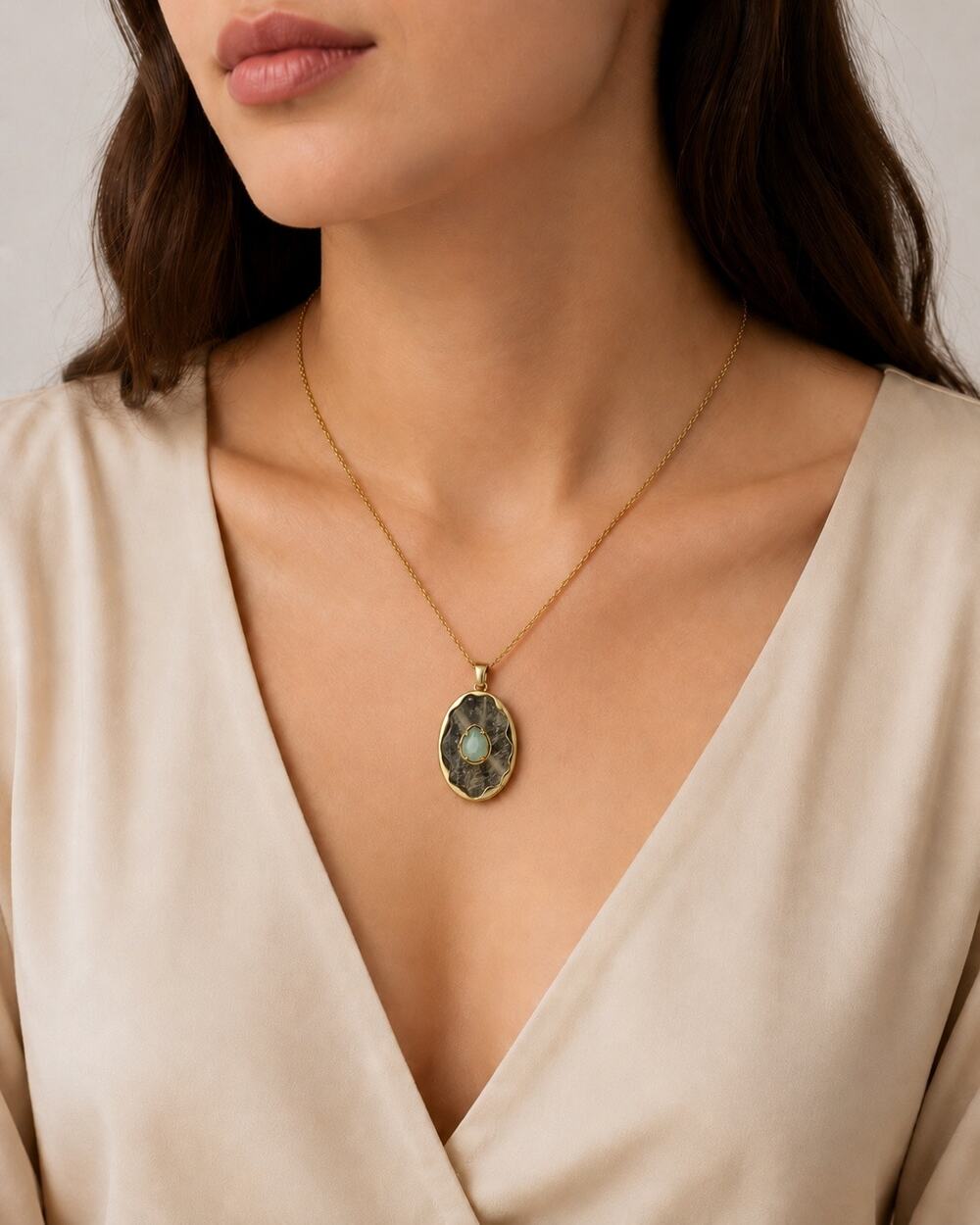 Stainless Steel Natural Stone Pendant Necklace | New